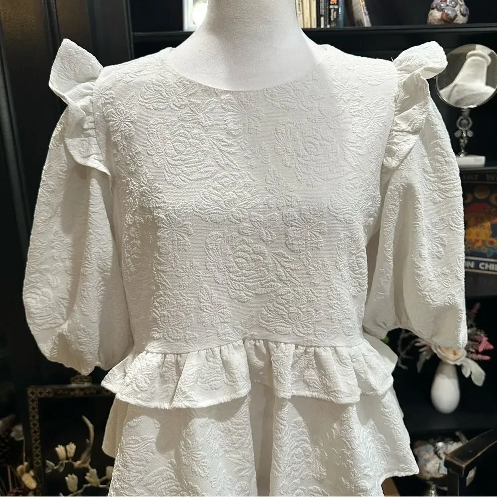 Anthropologies Free the Roses White Rose Tiered Blouse Size M